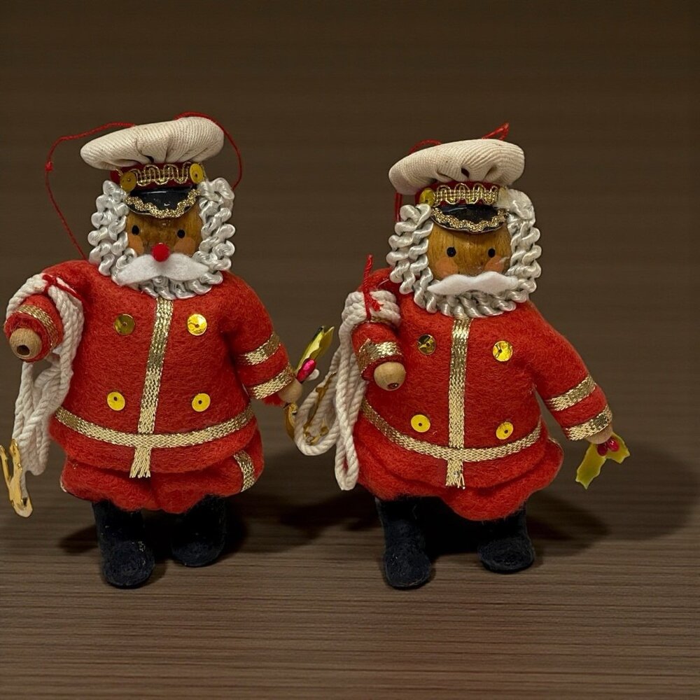 2 VTG Kurt Adler Nautical Christmas Ornaments Wood & Felt Sea Captains Holiday